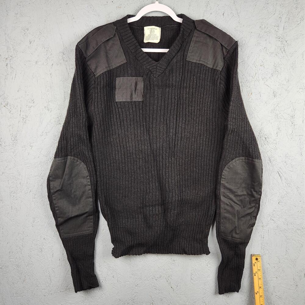 Jack Young Wool Commando Sweater Mens 44 Charcoal V Neck Made in USA Shooting